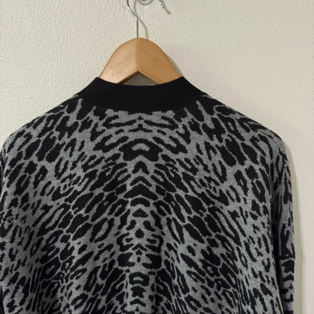 Equipment Femme Fenwick Leopard-Print Cardigan Wool Cashmere Black Gray Long -XL - Picture 9 of 11